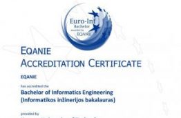 KTU IF studijų programa Informatikos inžinerija – pirmoji Lietuvoje, sulaukusi aukšto EQANIE įvertinimo ir pripažinimo
